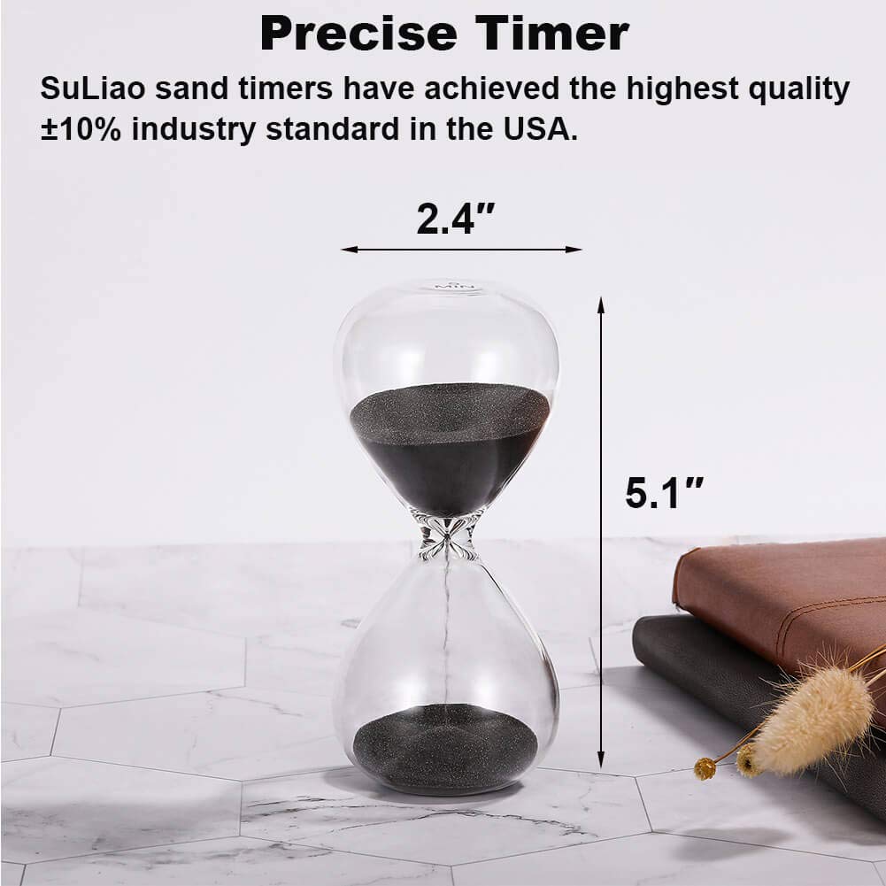 Suliao Hourglass 60 Minute Sand Timer: 5.1 Inch Black Sand Clock, Large Sand Watch 60 Min, Unique 1 Hour Glass Sandglass For Kid